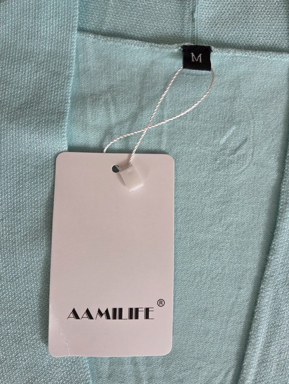 Aamilife Open Front Cardigan Knit Sweater NEW Medium -Mint Green -Quarter Sleeve - Picture 7 of 12